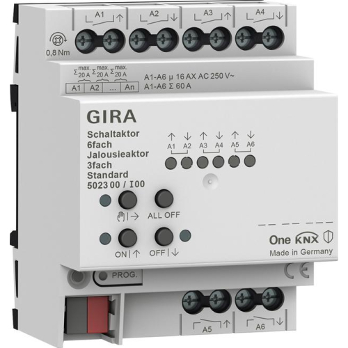 GIRA aktor przekaźnikowy/żaluzjowy 6x/3x 16 A standard KNX ONE 502300