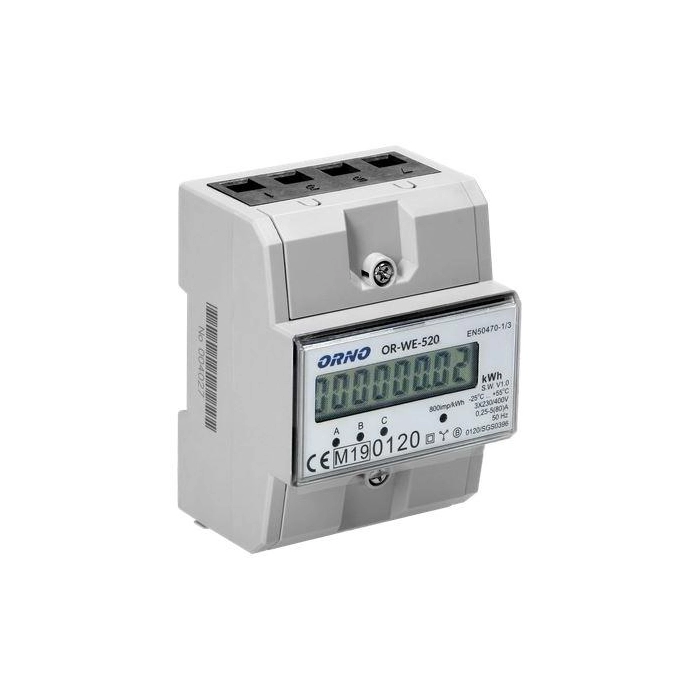OR-WE-520 ORNO 3-fazowy licznik energii elektrycznej, 80A, MID, 3 moduły, DIN TH-35mm