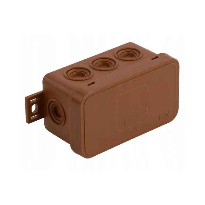 Puszka natynkowa pusta 8 wlotów VIPLAST V8 klik BRĄZOWA IP54 80x45x41mm 038-02
