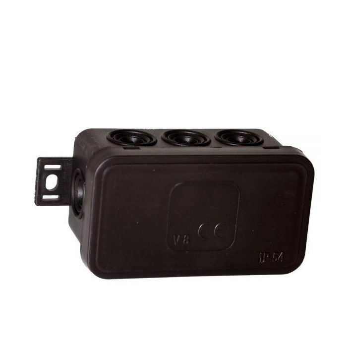 Puszka natynkowa pusta 8 wlotów VIPLAST V8 klik CZARNA IP54 80x45x41mm 038-05