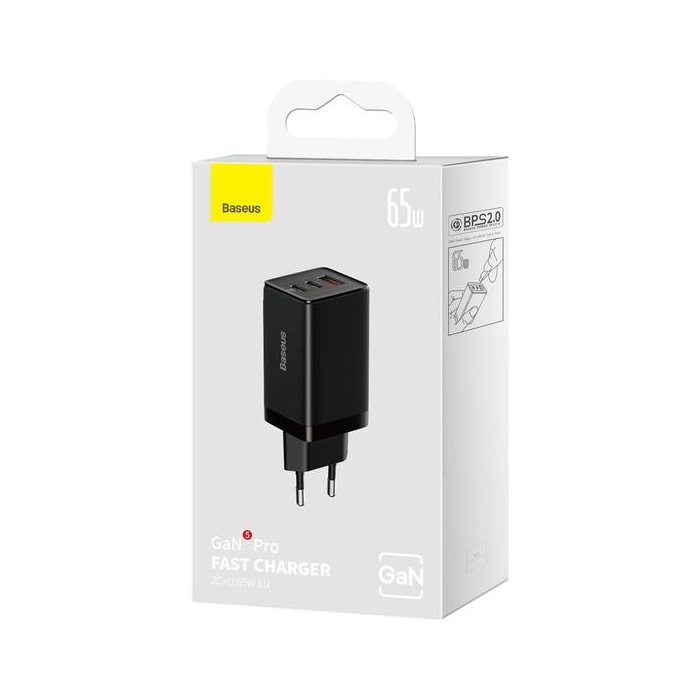 Ładowarka sieciowa Baseus GaN 5 Pro Fast Charger CCGP120201 65W 1x USB-A 2x USB-C PD 3.0 QC 4.0 + kabel USB-C