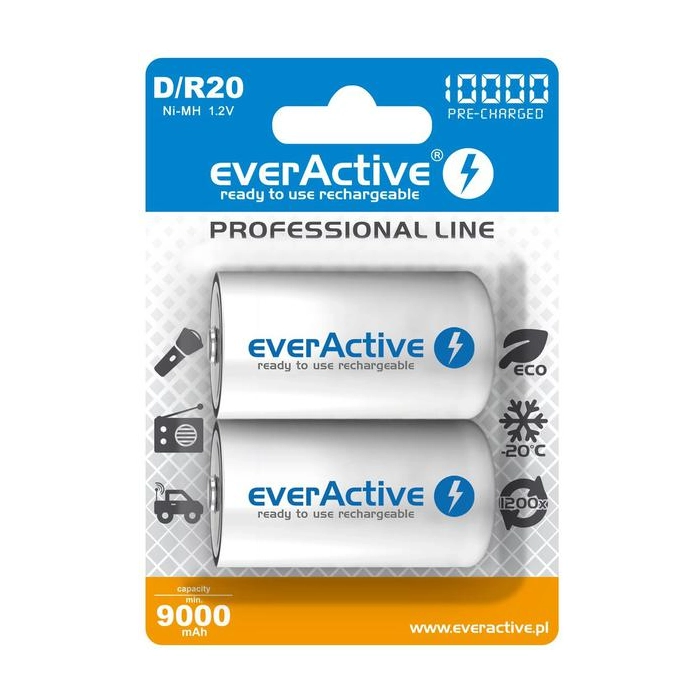 Akumulatorki D / R20 Ni-MH everActive 10000mAh Professional Line (box 2 szt.)