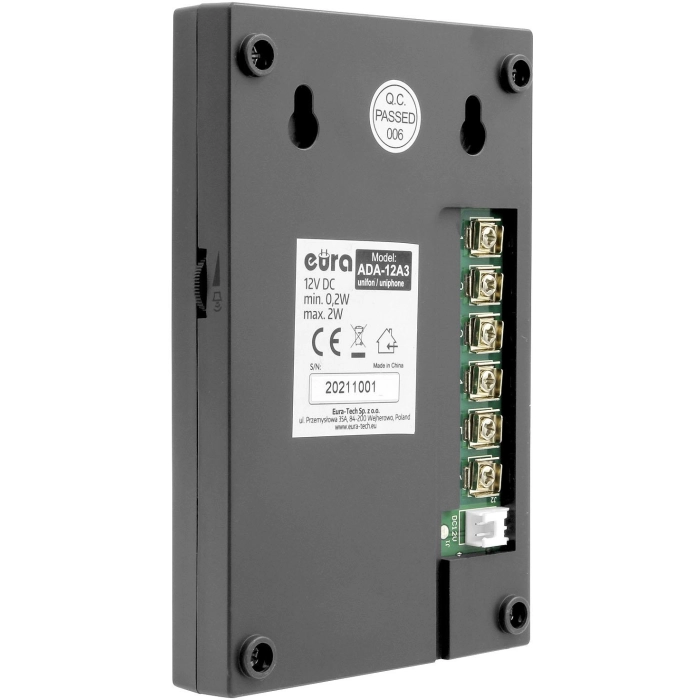 DOMOFON ''EURA'' ADP-51A3 ''DIFESA'' - 1-rodzinny, 2 unifony, interkom, grafit