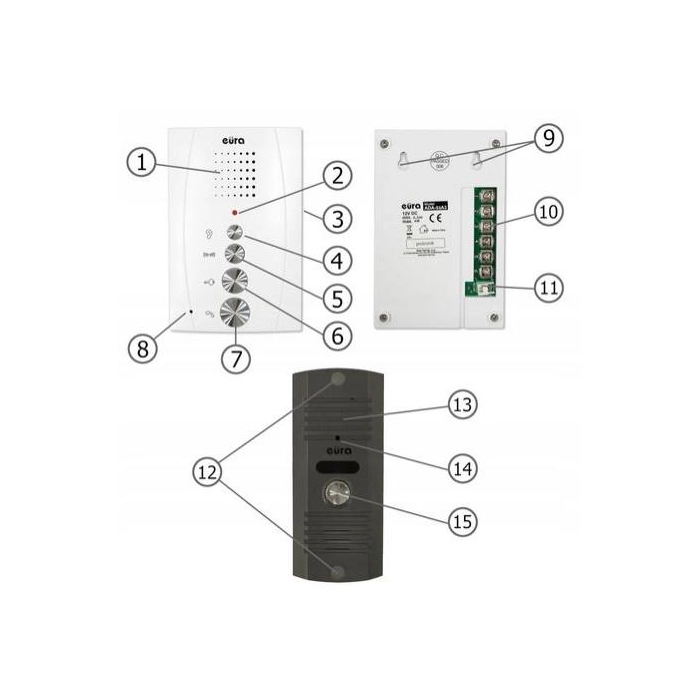 DOMOFON ''EURA'' ADP-51A3 ''DIFESA'' - 1-rodzinny, 2 unifony, interkom, grafit