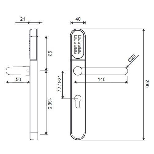 Klamka elektroniczna WFE L701 z klawiaturą 92mm INOX