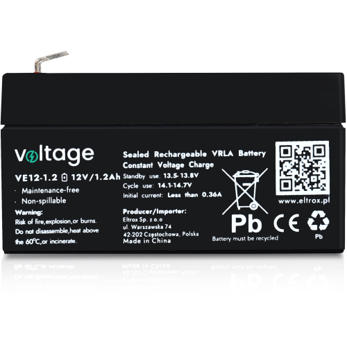 Akumulator AGM Voltage 12V 1,2Ah VE12-1.2 (Żywotność 6-9 lat)