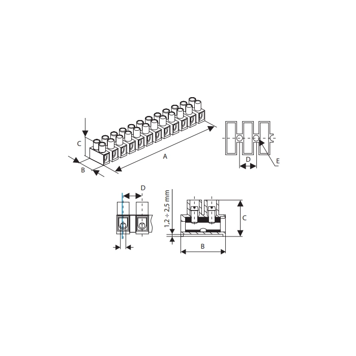 ZŁĄCZKA KOSTKA ELEKTRYCZNA 12-TOROWA 4-16mm2 PP-12-16 BIAŁA (1szt.)