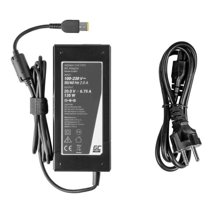 ZASILACZ ŁADOWARKA DO LAPTOPA LENOVO Green Cell PRO AD68P 20V 6,75A 135W Slim Tip