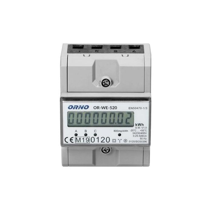 OR-WE-520 ORNO 3-fazowy licznik energii elektrycznej, 80A, MID, 3 moduły, DIN TH-35mm