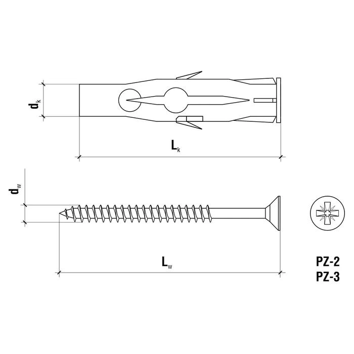 KOŁEK UNIWERSALNY RU-06045 6x35mm Z WKRĘTEM Z ŁBEM STOŻKOWYM 3,5x45mm 100szt.
