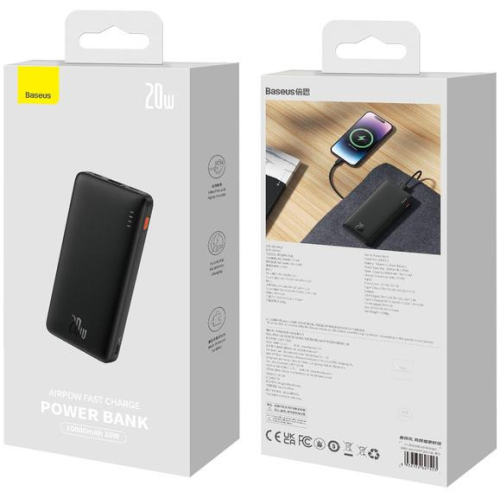 Powerbank Baseus Airpow PPQD090001 10000mAh 20W PD QC 20W USB-A USB-C + kabel