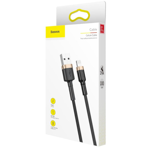 KABEL USB-A / Lightning iPhone Baseus Cafule CALKLF-BV1 100cm Apple 2.4A CZARNO-ZŁOTY W OPLOCIE