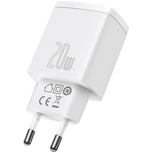 ŁADOWARKA SIECIOWA Baseus Compact Quick Charger CCXJ-B02 20W 1x USB-A 1x USB-C PD 3.0 QC 3.0 BIAŁA