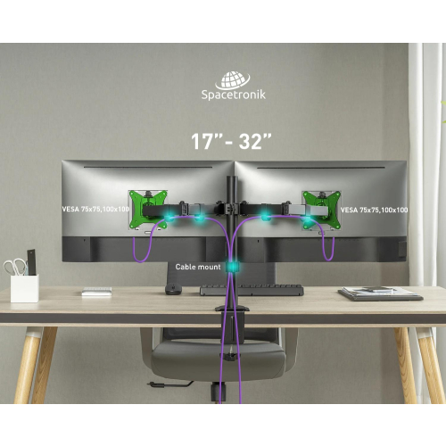 Uchwyt biurkowy przegubowy na 2 monitory Spacetronik SPA-120