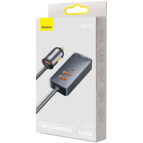 ŁADOWARKA SAMOCHODOWA NA PRZEWODZIE Baseus Share Together 120W 3A 3x USB-A 1x USB-C PD 20W QC 3.0