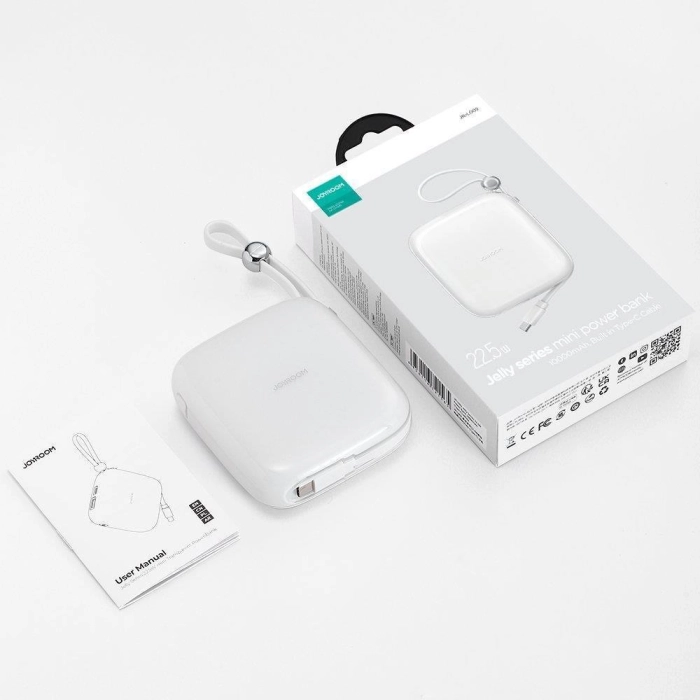 Powerbank Joyroom Jelly Series JR-L002 10000mAh 22.5W PD QC z kablem 1x USB-A 1x USB-C biały