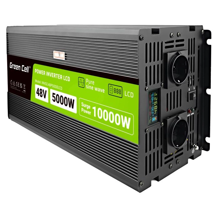 PRZETWORNICA NAPIĘCIA Green Cell PowerInverter LCD 48V / 230V 5000/10000W CZYSTA SINUSOIDA