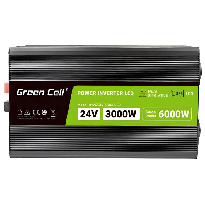 PRZETWORNICA NAPIĘCIA Green Cell PowerInverter LCD 24V / 230V 3000/6000W CZYSTA SINUSOIDA