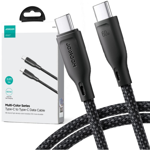 Kabel USB-C / USB-C Joyroom SA34-CC3 100cm 60W 5A PD w oplocie czarny