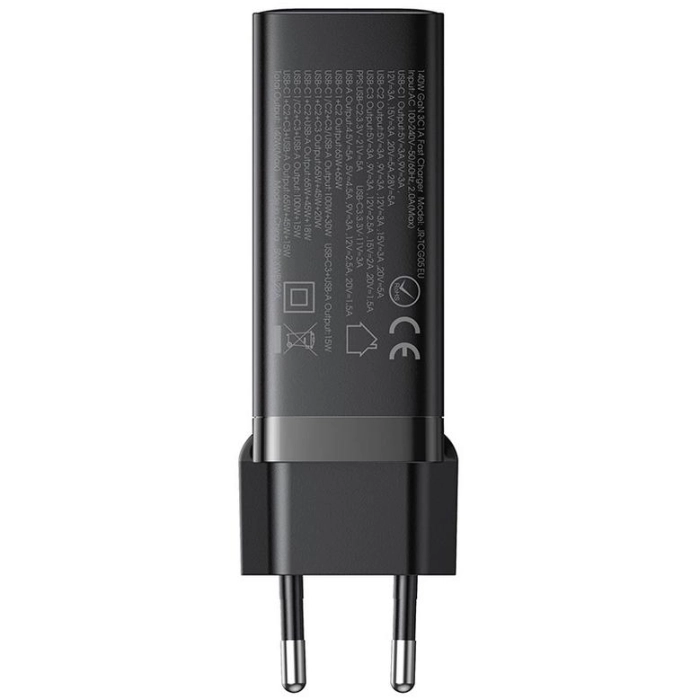 Ładowarka sieciowa Joyroom GaN Ultra JR-TCG05EU 140W PD 3.0 QC 3.0 3x USB-C 1x USB-A czarna + kabel