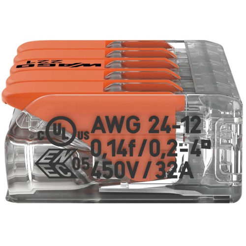 Szybkozłączka uniwersalna LINKA/DRUT 5x 0,2-4mm2 WAGO 221-415 (Paczka 25szt.)