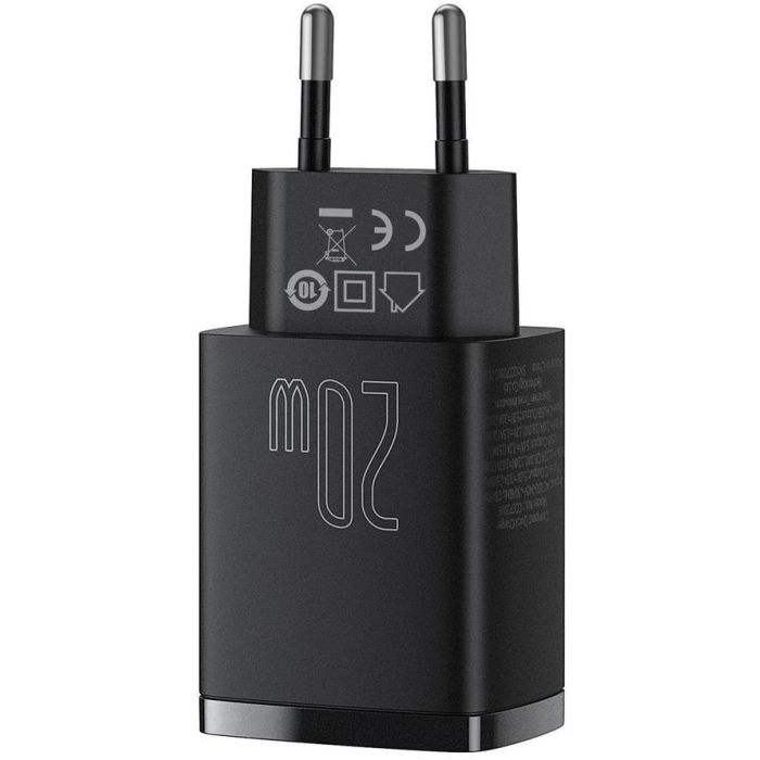 ŁADOWARKA SIECIOWA Baseus Compact Quick Charger CCXJ-B01 20W 1x USB-A 1x USB-C PD 3.0 QC 3.0 CZARNA