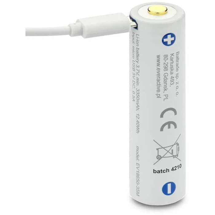 Akumulator 18650 Li-Ion 3,7V everActive 3500mAh (1 szt.) micro-USB z zabezpieczeniem