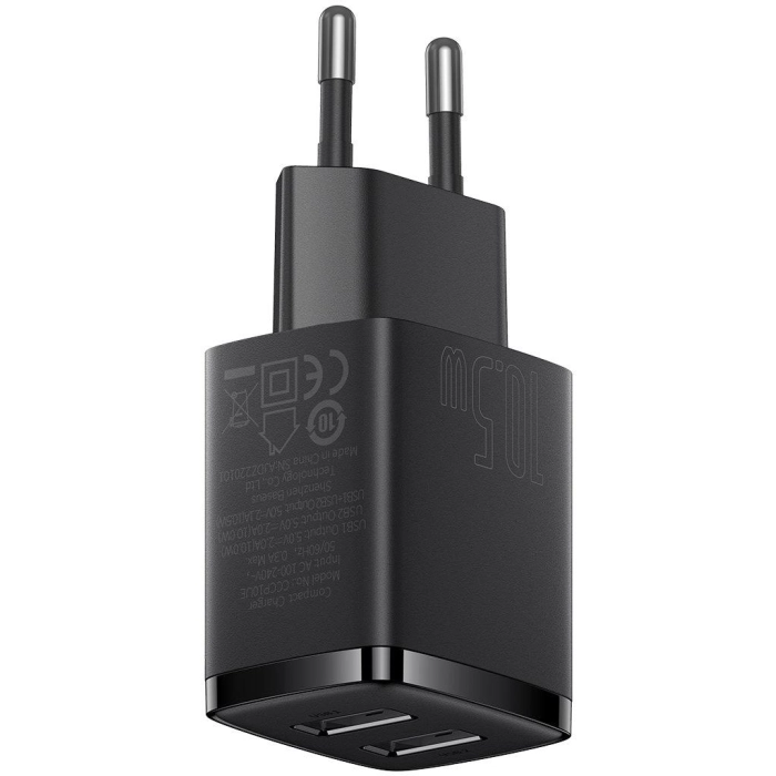 ŁADOWARKA SIECIOWA Baseus Compact Charger CCXJ010201 10.5W 2x USB-A CZARNA