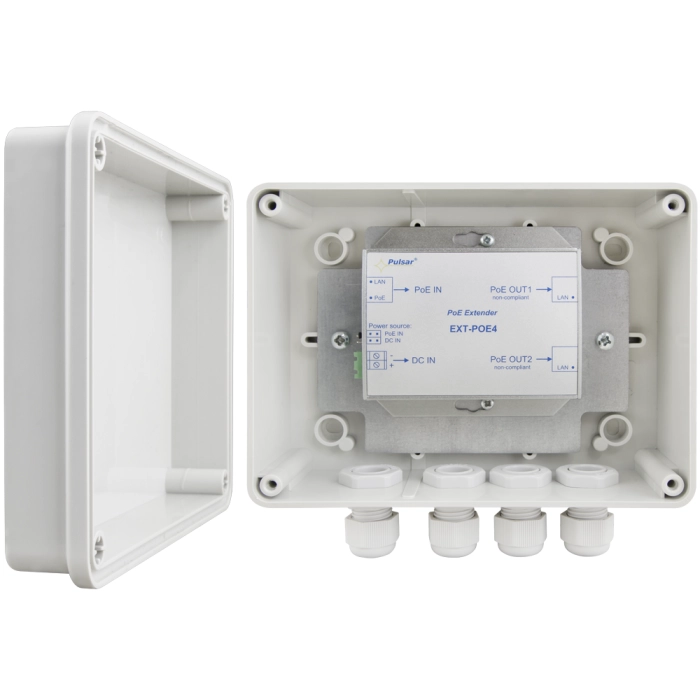 EXTENDER POE W OBUDOWIE HERMETYCZNEJ DO 2 KAMER IP Pulsar EXT-POE4H 48V